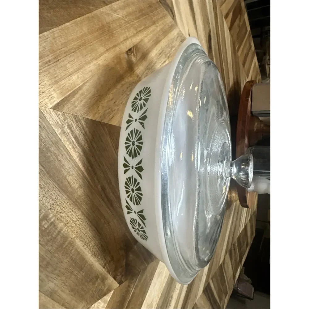 Green Daisies Glasbake Oval Casserole Dish With Lid 1 Quart